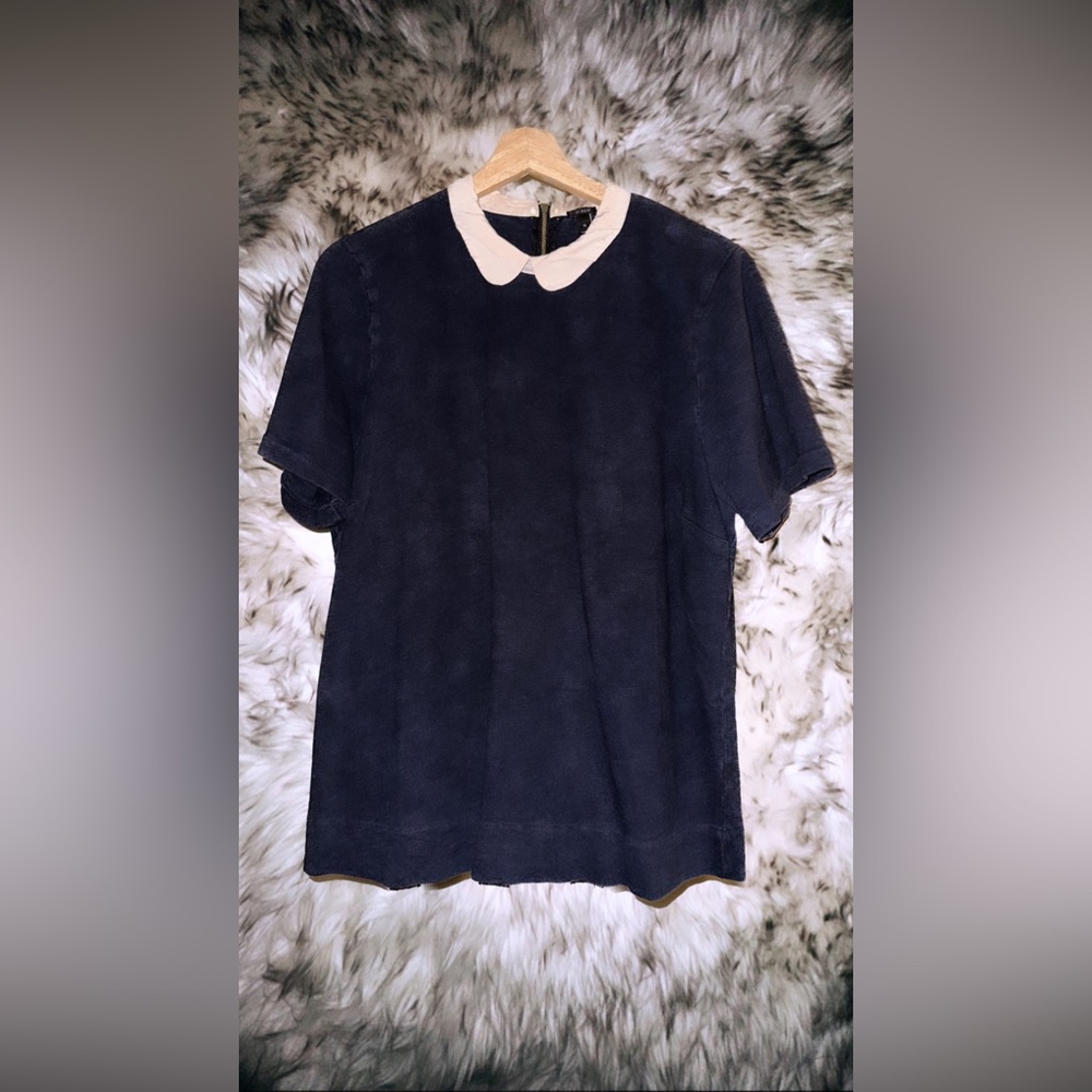 JCrew Short Sleeve Sweater with Silk Collar Detail